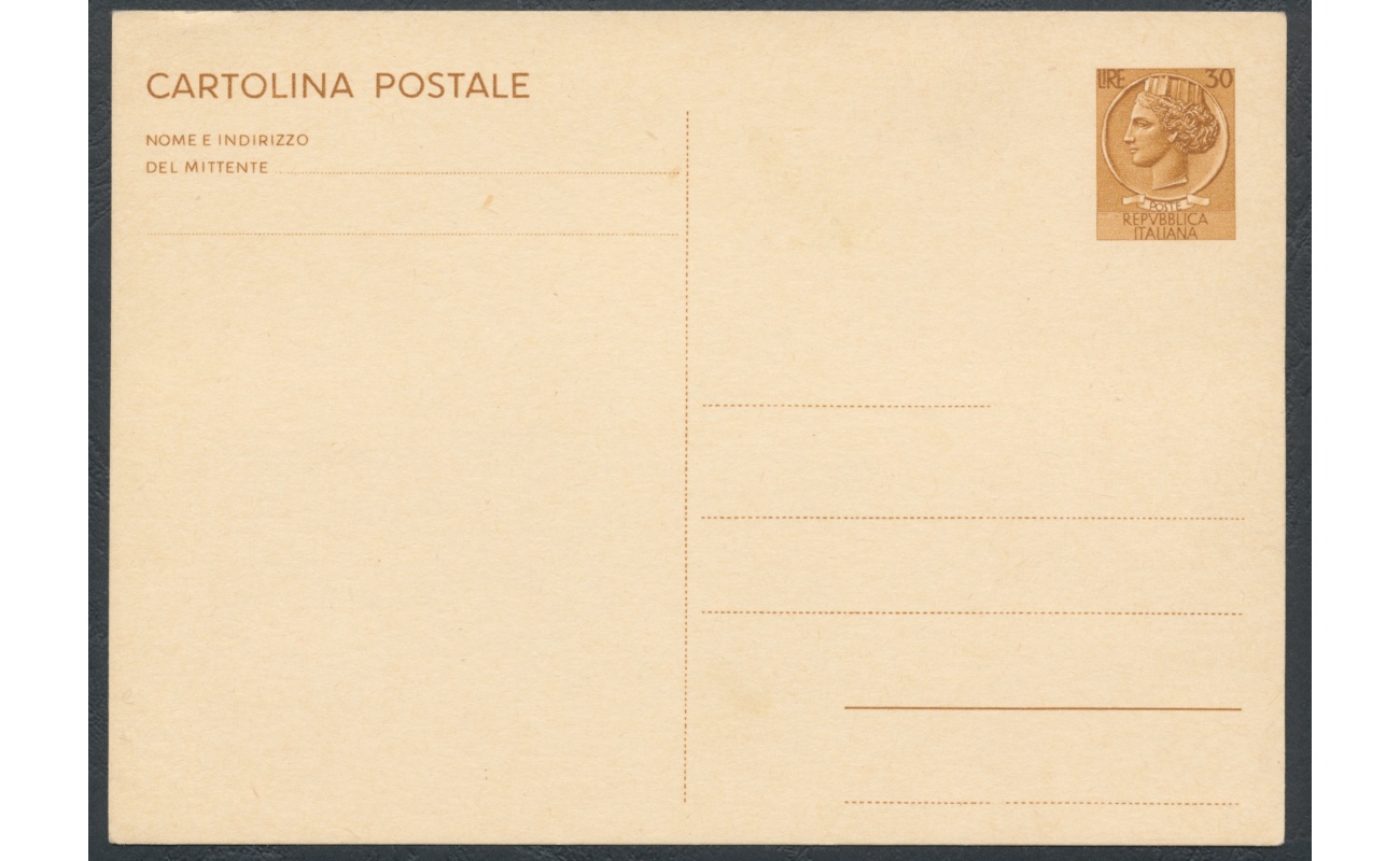 1966-71 Repubblica - C 167 - Cartolina Postale , L 30 bruno giallo - Siracusana - Nuovo