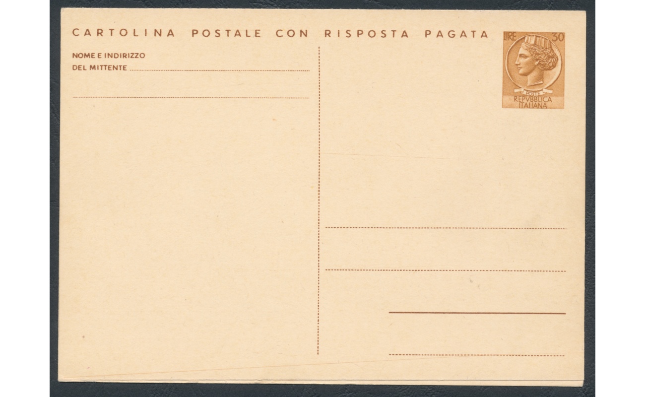 1966-71 Repubblica - C 169 - Cartolina Postale , L 30 + L 30 bruno giallo con risposta pagata - Siracusana - Nuovo