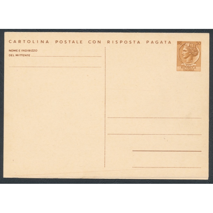 1966-71 Repubblica - C 169 - Cartolina Postale , L 30 + L 30 bruno giallo con risposta pagata - Siracusana - Nuovo