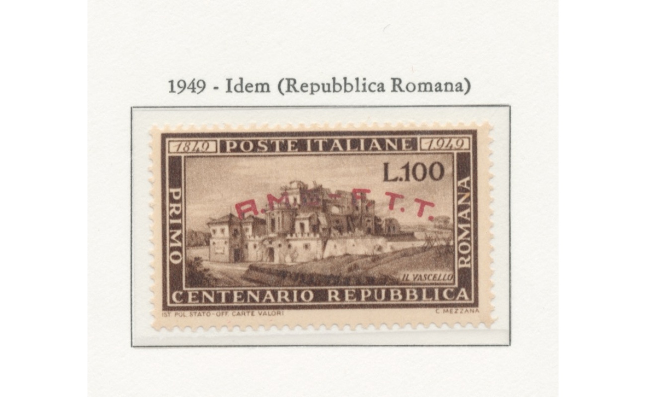 1949 TRIESTE A - Repubblica Romana , 100 Lire Bruno  , n° 41 , MNH**