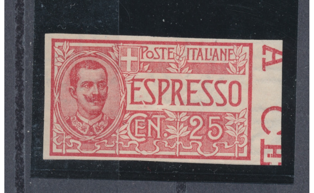 1903 Regno d'Italia , Espresso , n° 1a , 25 cent rosso , Non dentellato , MLH*