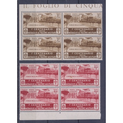 1934 Regno d'Italia , Espressi Aerei  , n° A81/82 , Splendide Quartine , MNH**
