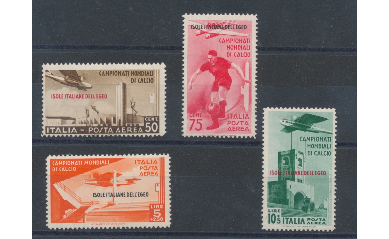 1934 Egeo , Calcio , Posta Aerea , 4 valori n° A34/A37 , MNH**
