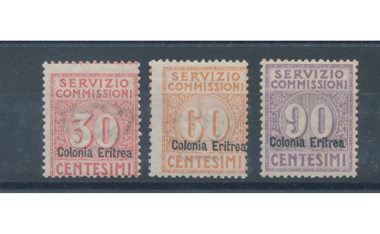 1916 Eritrea, Servizio Commissioni , 3 valori , MLH*