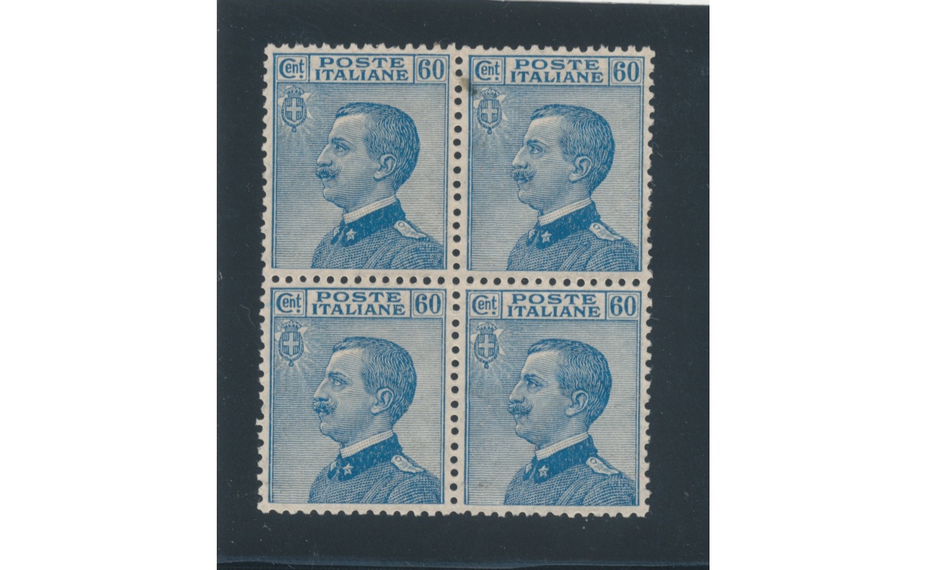 1923 Regno d'Italia  - n° 157 , 60 cent azzurro ,  MNH** QUARTINA - Ottima Centratura