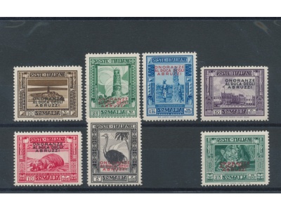 1934 SOMALIA - Onoranze al Duca degli Abruzzi , n° 185/192 , 7 valori , Nuovi Gomma integra ed originale , MNH** (manca 1 valore)