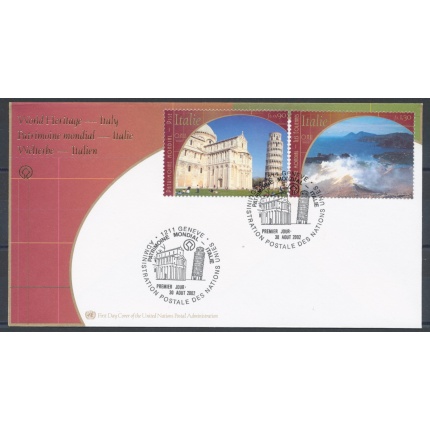 2002 Onu Ginevra "Unesco Patrimonio Mondiale Italia" Emissione Congiunta n° 2682/2683 -   Busta Ufficiale   , Onu Ginevra