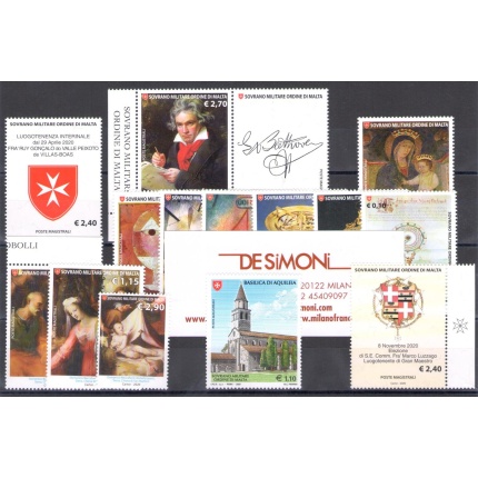 2020 Smom , francobolli nuovi, Annata Completa 14 valori + 11 Foglietti MNH** Con il Raro Francobollo della Basilica di Aquileia