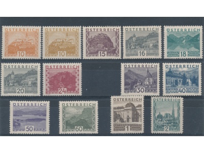 1929 Austria - n° 378-389 , Vedute e paesaggi , 13 valori , MNH** (manca -miss 383A)