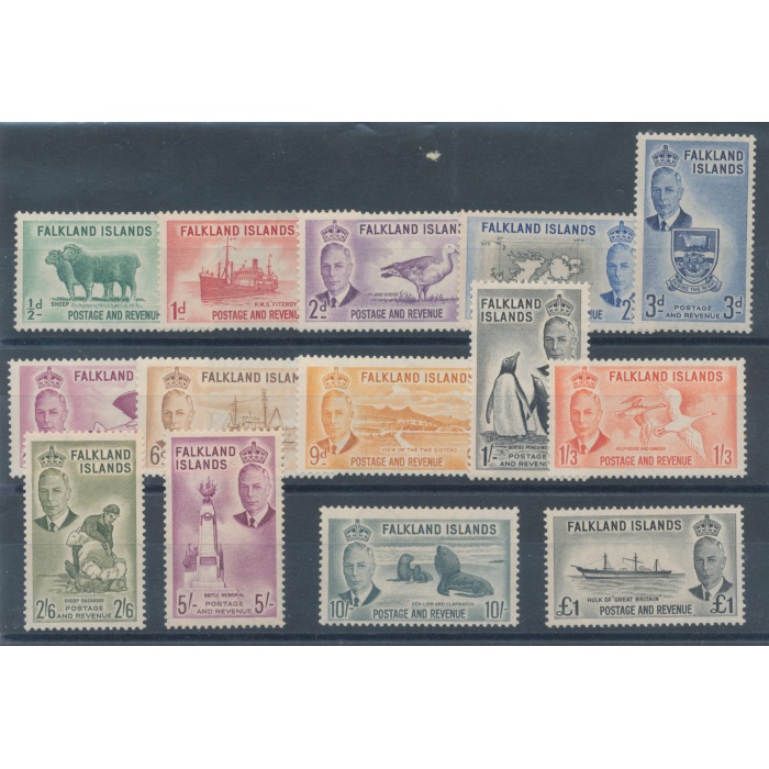 1952 FALKLAND ISLANDS - Stanley Gibbons n.  172/185 - Giorgio VI - Postage and Revenue , 14 valori , MNH**