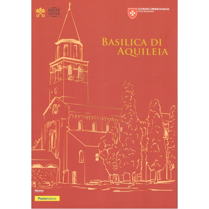 2020 Italia - Basilica di Aquileia - Emissioni Congiunte - Folder - Italia-Smom-Vaticano - Francobolli in Quartina e Buste  - Interessante