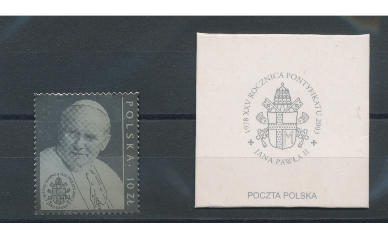 2003 Polonia , 25° Anniversario di Pontificato di Giovanni Paolo II , Emissione Congiunta con Vaticano n° 1294 , 1 valore in Argento, MNH**
