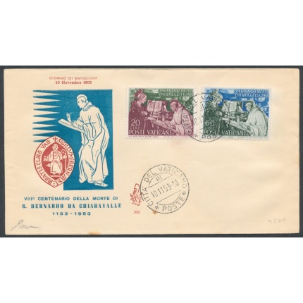 1953 Vaticano, San Bernardo , n. 171/172 ,   Venetia n° 202 ,  Non Viaggiata , 2 valori