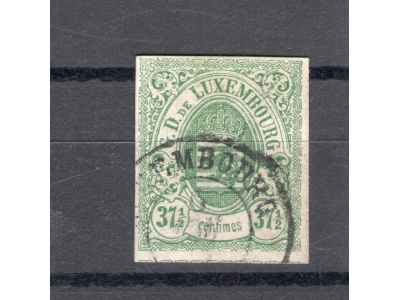 1859 - 63 LUSSEMBURGO -   n° 10 - 37 1/2c. verde ,  USATO Sigla  Alberto Diena