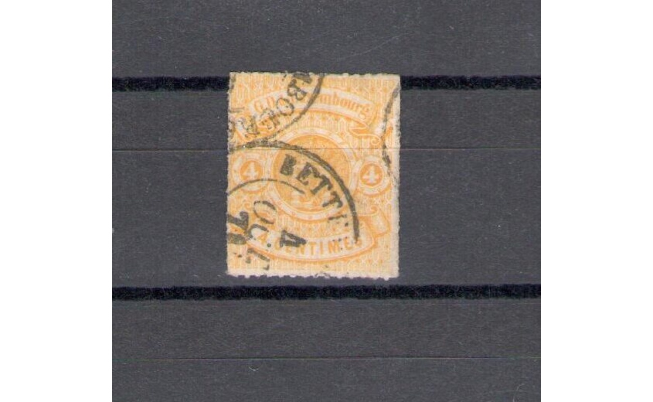 1865-75 LUSSEMBURGO -   n° 14 - 4 cent giallo limone ,  USATO Sigla/Sign Alberto Diena