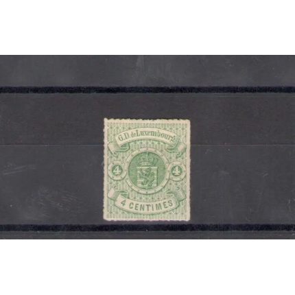 1865-75 LUSSEMBURGO -   Stemma n° 15 , 4 cent verde , Perforato a trattini MLH*- MNH**
