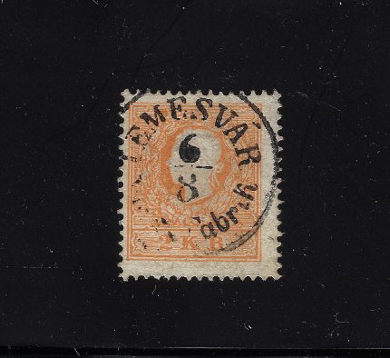 1859 Austria Impero, Francesco Giuseppe I, # 11b Arancio, Annullo di Temesvart