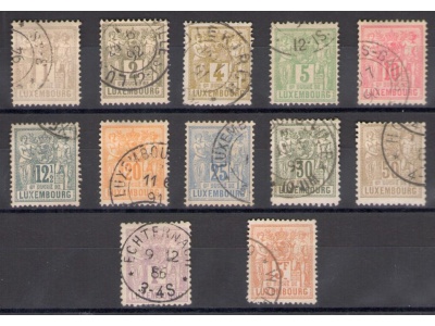 1882-1889 LUSSEMBURGO - Gruppo Allegorico n° 47/58 , 12 valori , Usati