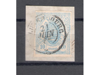 1859 - 63 LUSSEMBURGO -   n° 6 - 10 cent azzurro chiaro , USATO su piccolo frammento