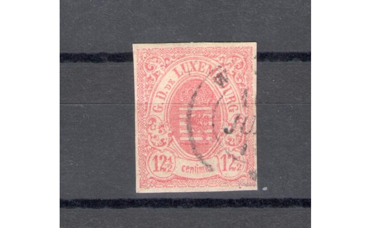 1859 - 63 LUSSEMBURGO -   n° 7 - 12 1/2c. rosa ,  USATO Sigla  Alberto Diena