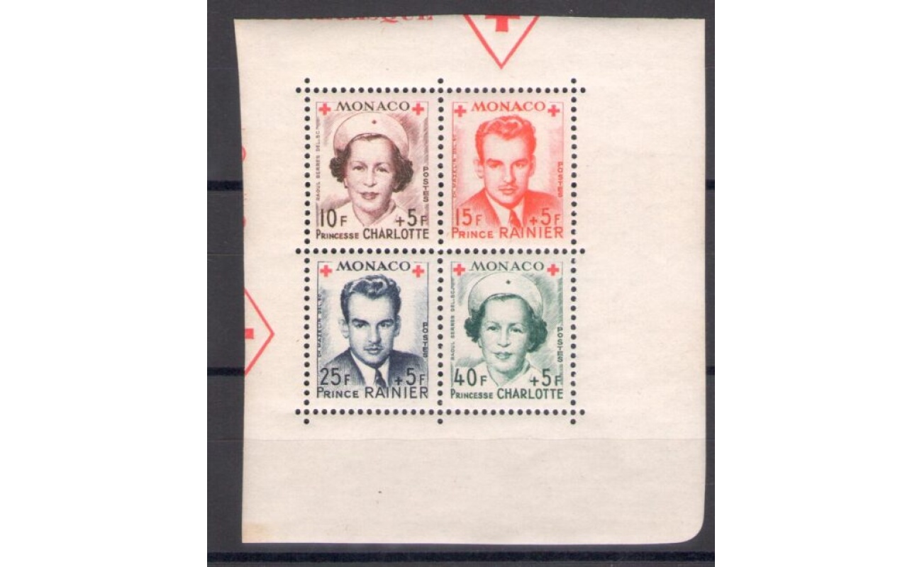 1949 MONACO - Pro Croce Rossa , Blocco di Quattro dentellato , n° 334/37 , MNH**