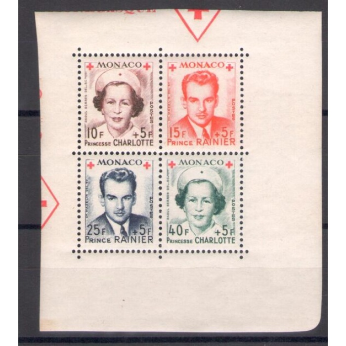 1949 MONACO - Pro Croce Rossa , Blocco di Quattro dentellato , n° 334/37 , MNH**