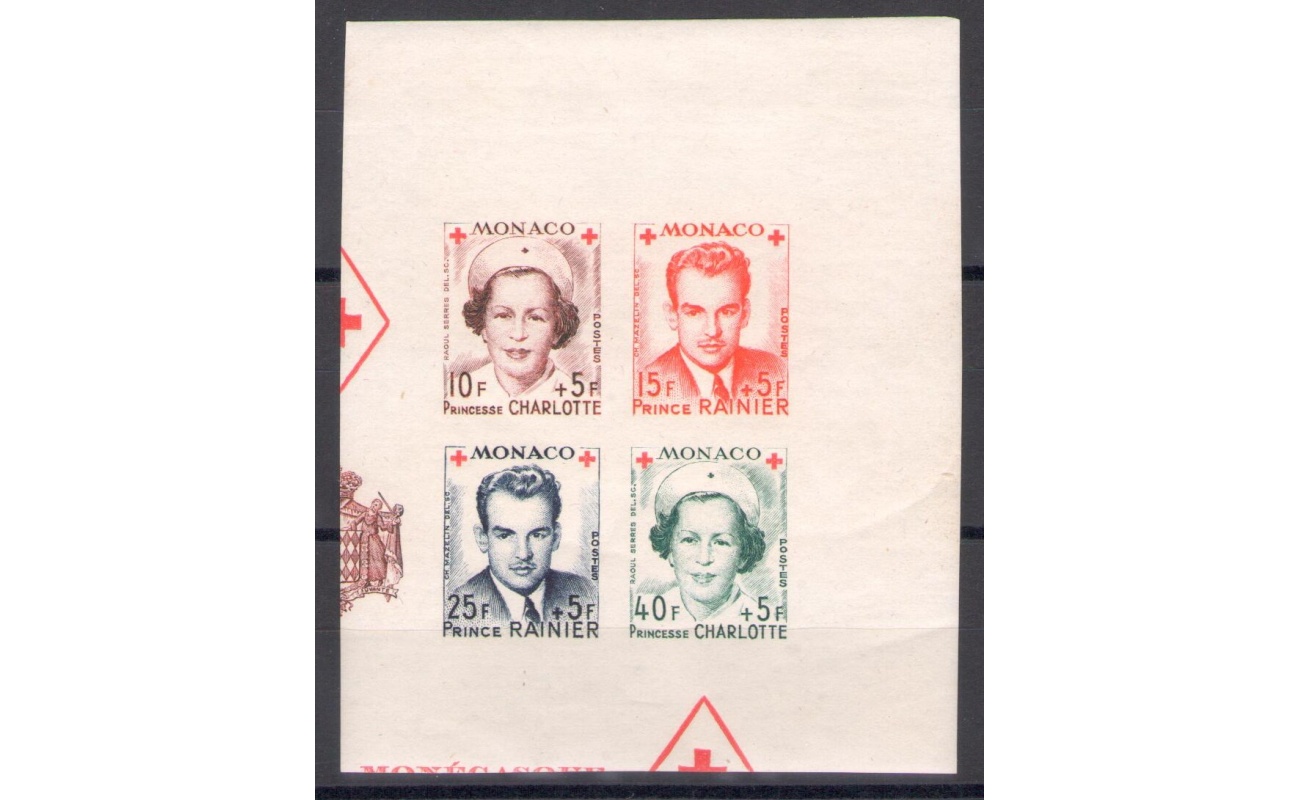 1949 MONACO - Pro Croce Rossa , Blocco di Quattro non dentellati , n° 334/37 , MNH**