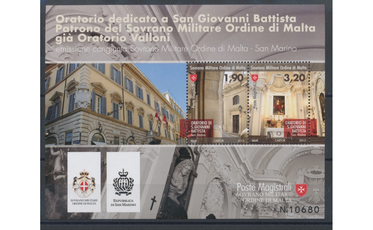 2013 Smom -  "Oratorio San Giovanni Battista" Emissione Congiunta con San Marino - Foglietto congiunto con  BF 128 , MNH**