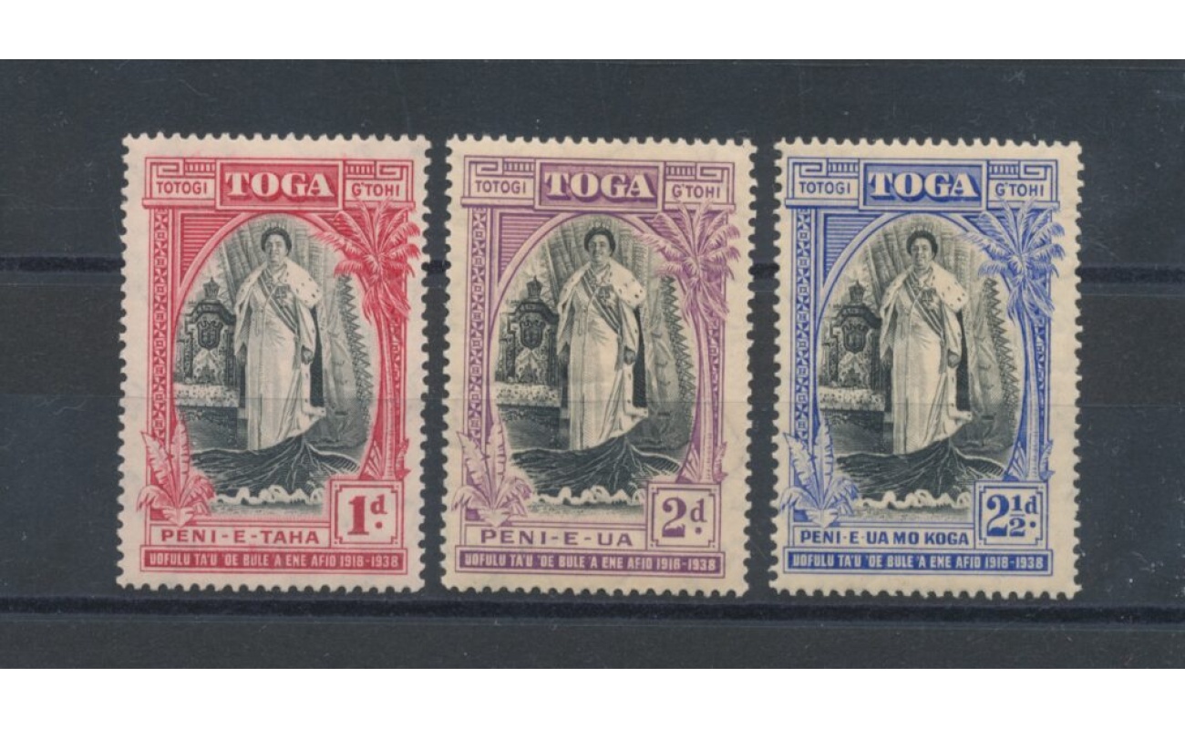 1938 TONGA -  SG 71/73 - 20° Anniversary of Queen Salote's , 3 val , MLH*