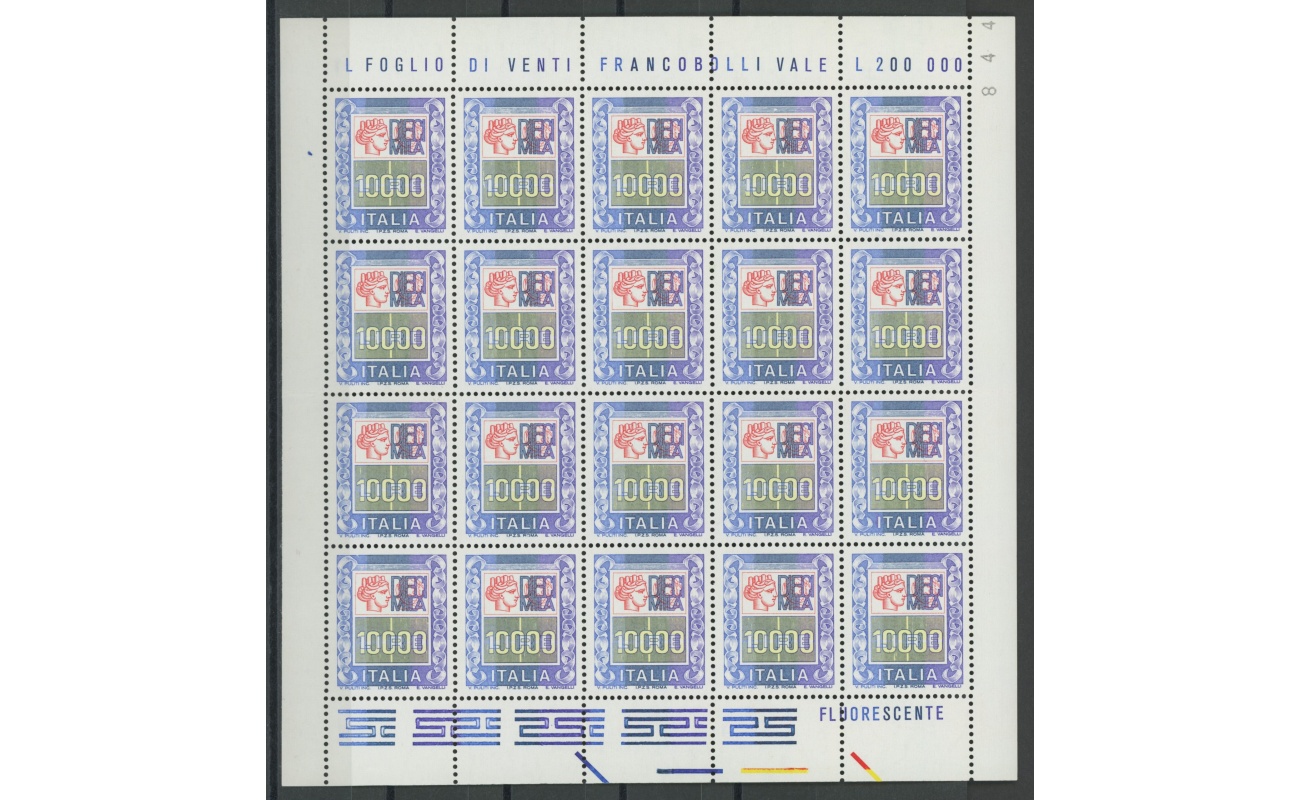1983 Italia - Repubblica , n° 1652 , 10.000 Lire policromo , in Minifoglio di 20 , MNH**