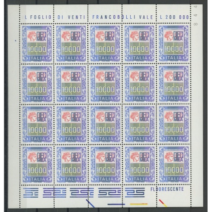 1983 Italia - Repubblica , n° 1652 , 10.000 Lire policromo , in Minifoglio di 20 , MNH**