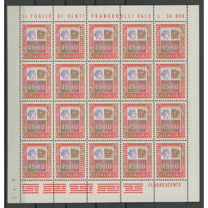 1978-79 Italia - Repubblica , n° 1438 , 1500 Lire policromo , in Minifoglio di 20 , MNH**