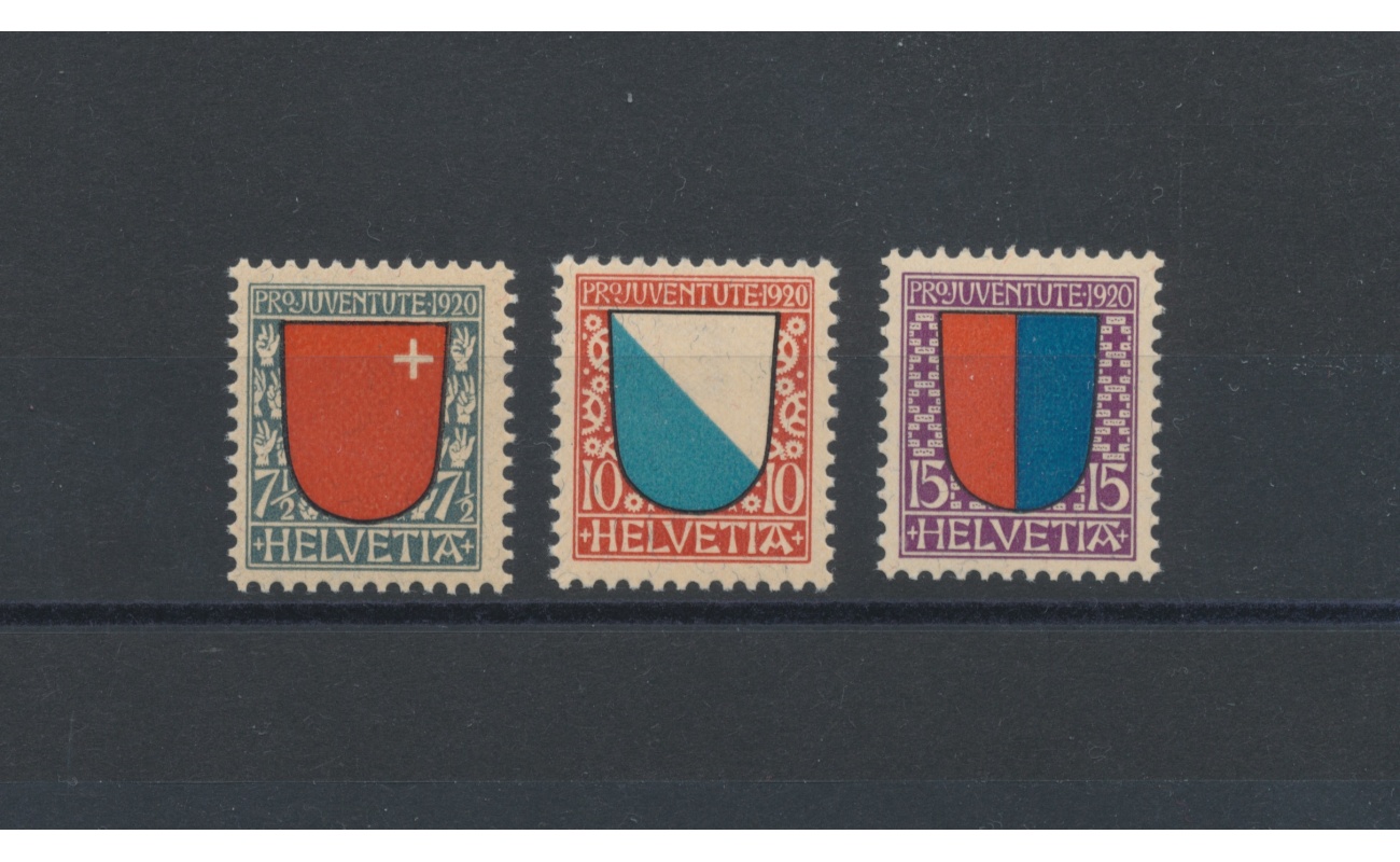 1920 SVIZZERA,  Pro Juventute - Stemmi Cantonali, n° 176/78 - 3 valori , MNH**