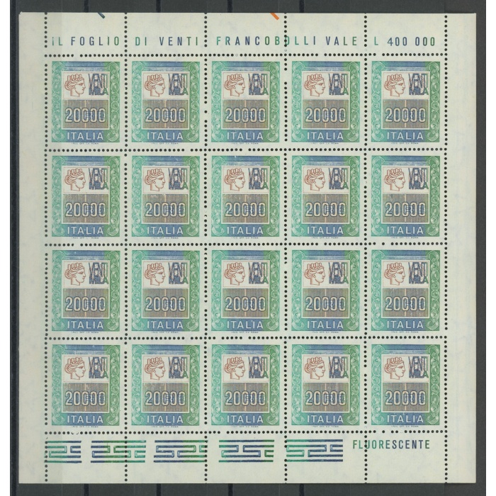 1987 Italia - Repubblica , n° 1804 , 20.000 Lire policromo , in Minifoglio di 20 , MNH**