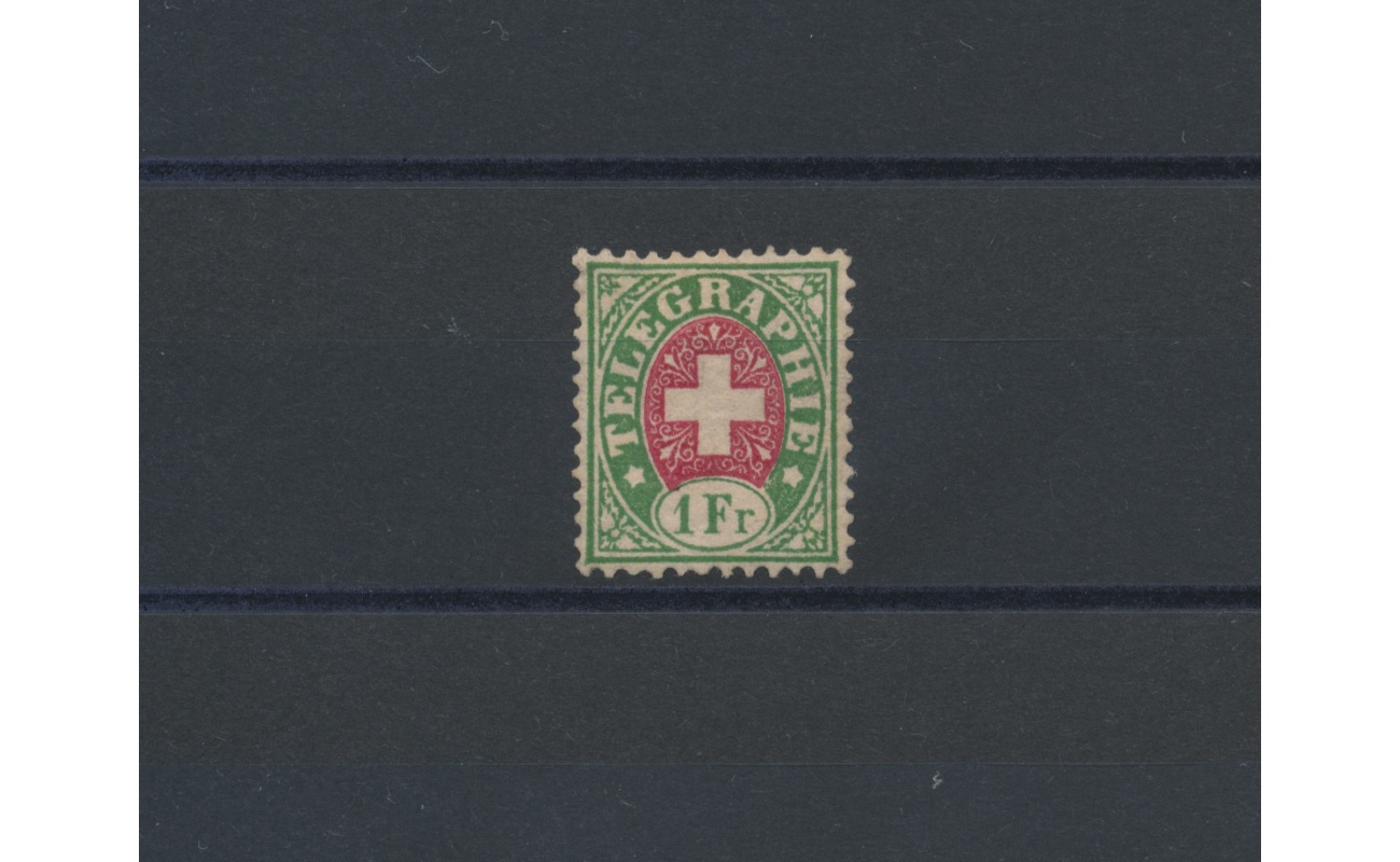1878 SVIZZERA - Francobollo per Telegrafi - Michel n° 3 , 1 Franco Verde-Carminio (grun/carmin) - Nuovo MNH** - Cert. Alain von der WIED