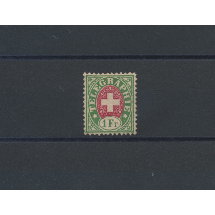 1878 SVIZZERA - Francobollo per Telegrafi - Michel n° 3 , 1 Franco Verde-Carminio (grun/carmin) - Nuovo MNH** - Cert. Alain von der WIED