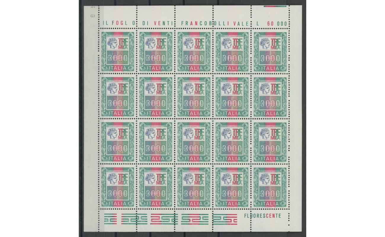 1978-79 Italia - Repubblica , n° 1440 , 3000 Lire policromo , in Minifoglio di 20 , MNH**