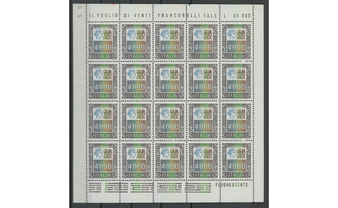 1978-79 Italia - Repubblica , n° 1441 , 4000 Lire policromo , in Minifoglio di 20 , MNH**