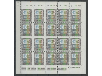 1978-79 Italia - Repubblica , n° 1441 , 4000 Lire policromo , in Minifoglio di 20 , MNH**