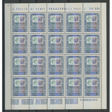 1978-79 Italia - Repubblica , n° 1442 , 5000 Lire policromo , in Minifoglio di 20 , MNH**