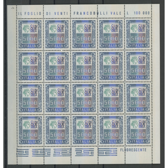 1978-79 Italia - Repubblica , n° 1442 , 5000 Lire policromo , in Minifoglio di 20 , MNH**