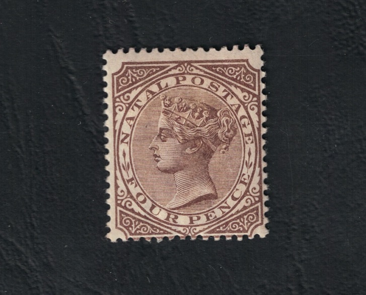 1874 NATAL, Stanley Gibbons # 69 ,4 pence marrone, MH*