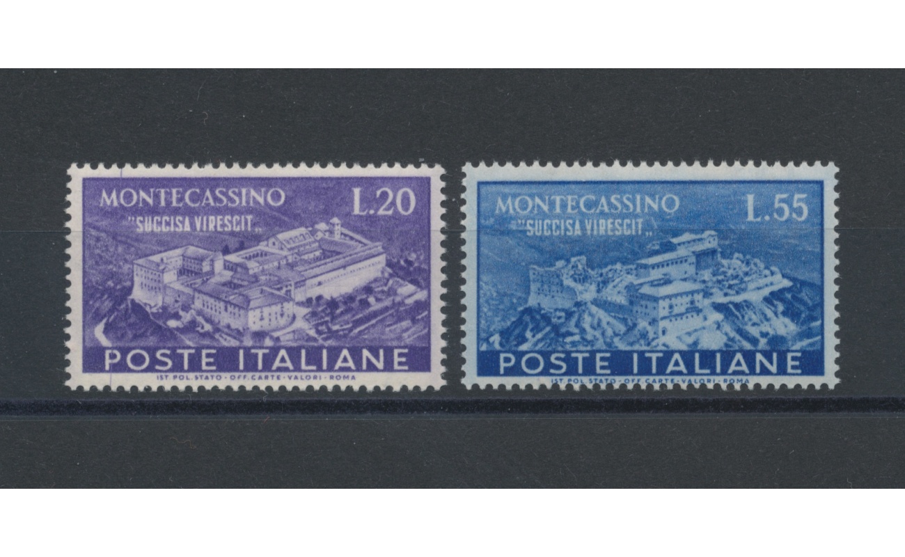 1951 Italia - Repubblica , Abbazia di Montecassino , 2 valori , n. 664/65 , MNH**