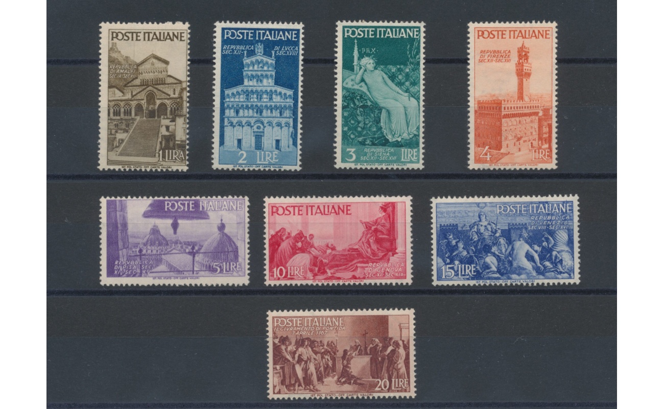 1946 Italia - Repubblica, Repubbliche Medioevali , 8 valori , n° 566/73 , MNH**