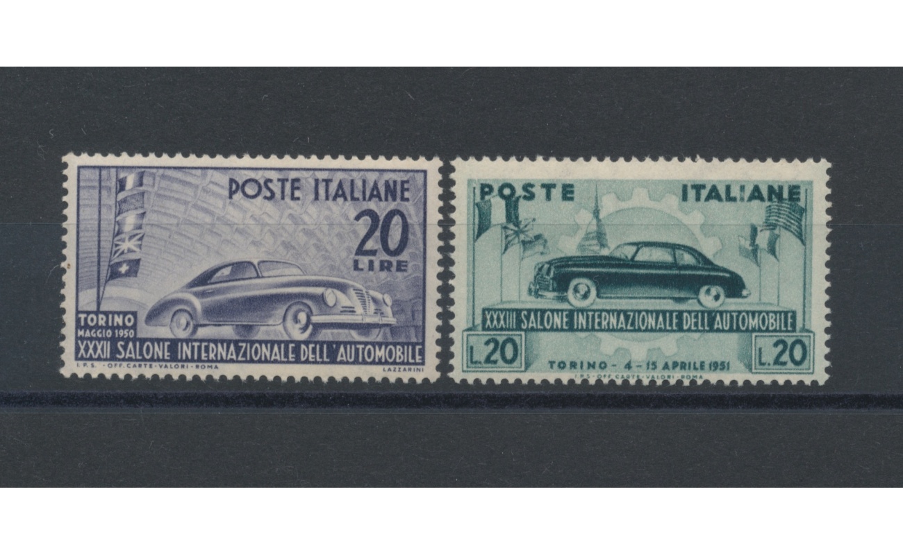 1950-51 Italia - Repubblica , 32°+33° salone dell'Auto Torino , 2 valori , n° 617- 655 , MNH**