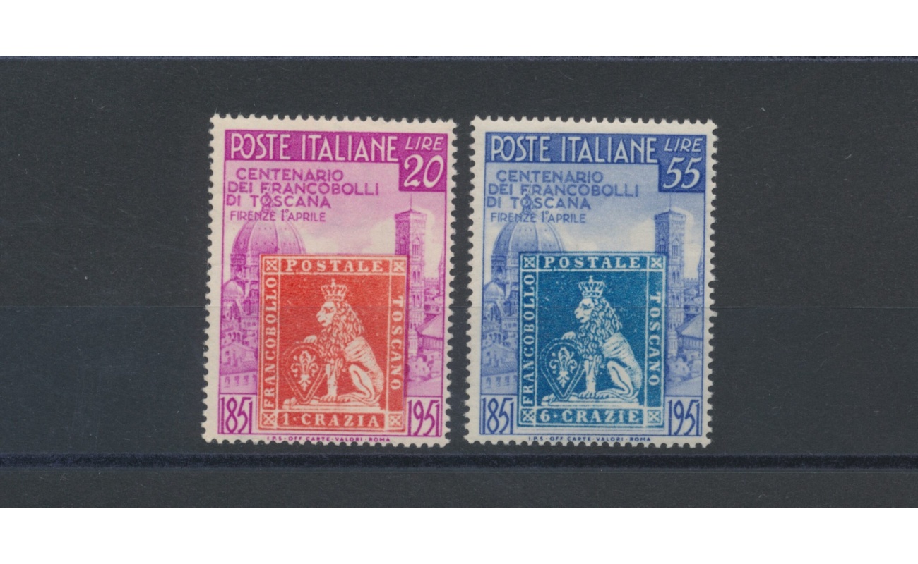 1951 Italia - Repubblica  , Granducato di toscana, 2 valori , n° 653/54 , MNH**