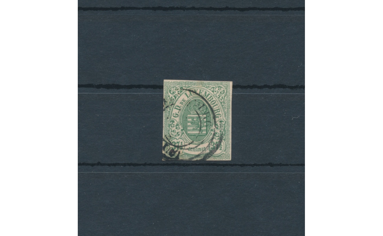 1859 - 63 LUSSEMBURGO - n° 10 - 37 1/2 cent verde , non dentellato - USATO Firma A. Diena - E. Diena