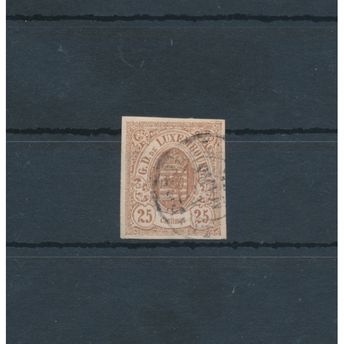 1859 - 63 LUSSEMBURGO   - n° 8 - 25 cent Bruno USATO Sigla Oliva