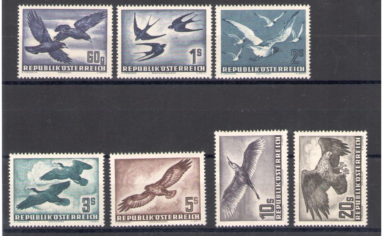 1950-53  AUSTRIA -  POSTA AEREA , Uccelli in volo , A54/A60 , 7 valori  MNH**