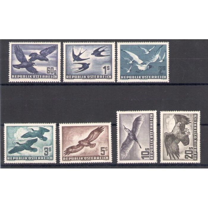 1950-53  AUSTRIA -  POSTA AEREA , Uccelli in volo , A54/A60 , 7 valori  MNH**